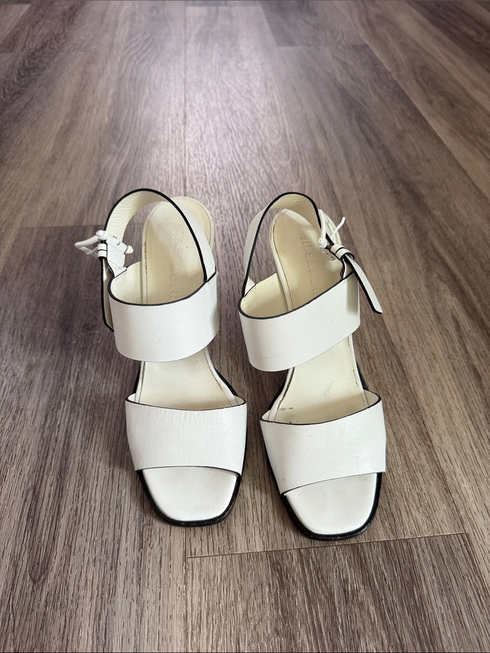 Jil Sander Cream Leather Two-Strap Block Heel Sandals 38.5 - Picture 2 of 7